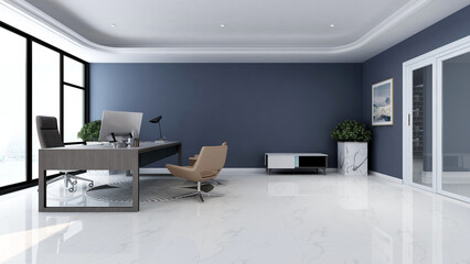 3d office minimalist room with wooden design interior