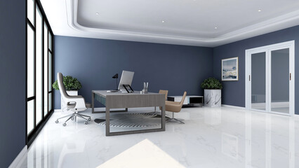 3d office minimalist room with wooden design interior