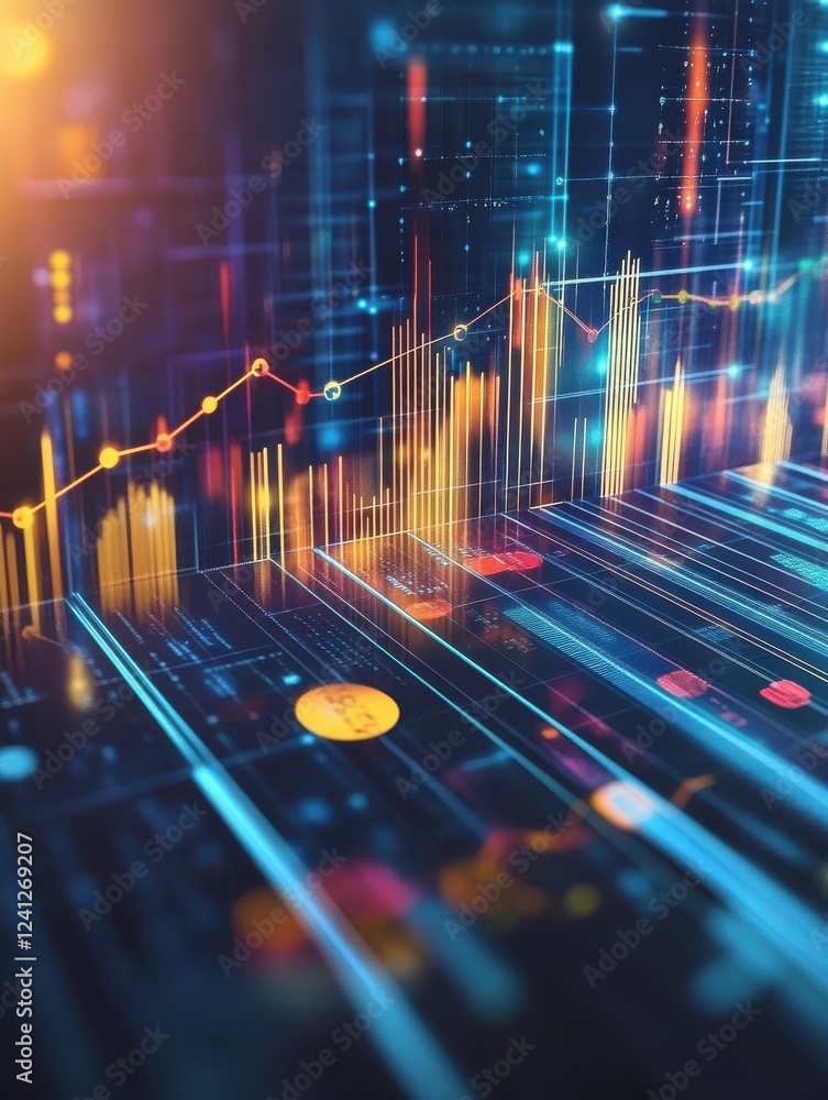 Poster modern marketing strategy concept with data analytics and graphs, sleek design, on a tech-inspired b