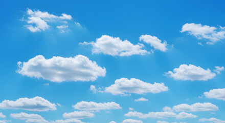 Fototapeta premium Bright blue sky with soft, fluffy cumulus clouds scattered evenly across the horizon