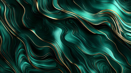 A striking emerald green design featuring flowing lines, rich textures, and intricate metallic patterns, ideal for luxury branding and high-end product visuals.