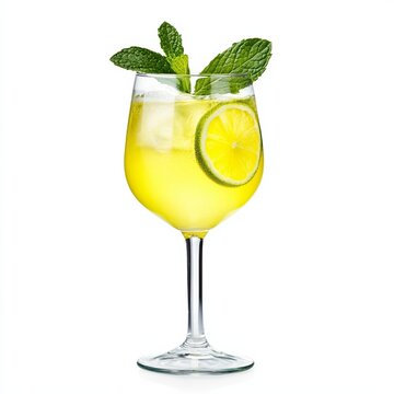Limoncello spritz served in a tall glass with sparkling water limoncello and mint garnish isolated on white background zesty and light 