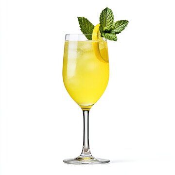 Limoncello spritz served in a tall glass with sparkling water limoncello and mint garnish isolated on white background zesty and light 