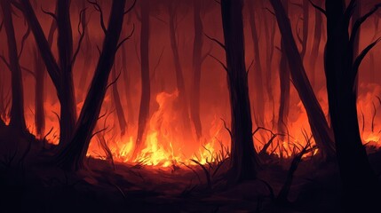 Smoldering Forest After Wildfire