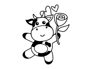 Valentine Day Pig Holding Rose Outline