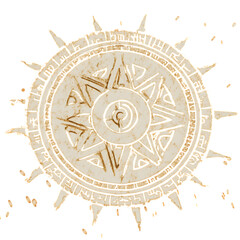 Fototapeta premium Mystical sun symbol, ancient tribal art, aged parchment texture, spiritual design element.