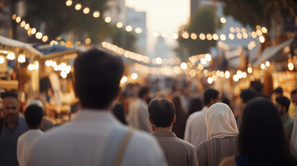 Eid Market Scene with Shoppers Buying Clothes and Decorations