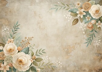 Weathered Texture Minimalist Wedding Background: Vintage Floral Retro Illustration with Copy Space