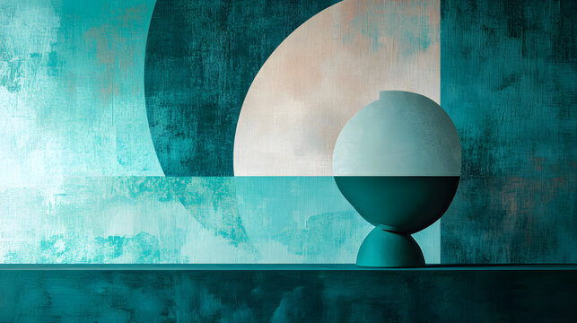 A striking teal design with abstract shapes and sharp contrasts, blending modern aesthetics with elegance.