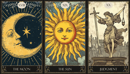 vintage vintage style deck of tarot cards. magical predictions of the future, mysterious characters.	