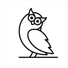 Linear drawing of an owl with large eyes, simple design, minimalism.