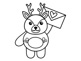 Valentine Day Deer Holding a Letter Black and White