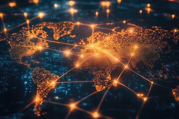 Obraz premium Global Network Connections Illuminated World Map