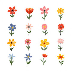 Set of colorful flower icons, seamless floral vector pattern design, nature illustration, art decoration, spring summer plant bouquet