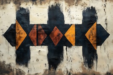 Abstract Geometric Painting With Black Orange And White Hues