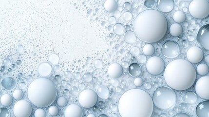 Bubbles and foam create a visually striking texture in a close-up view of soapy water with varying sizes and shapes of white orbs