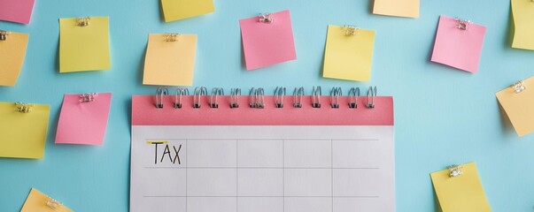 Calendar marked with tax day and surrounding sticky notes, emphasizing deadlines