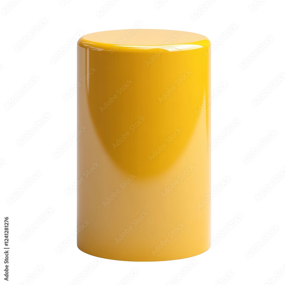 Poster the image shows a single, bright yellow, cylindrical object with a glossy finish against a plain bla
