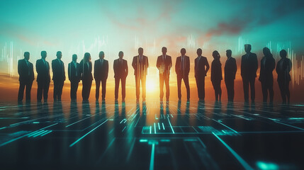 abstract professional business team people connection of line from nail node to node on Smart digital cityscap and skyline background , Innovation networking concept