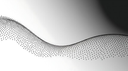 Fototapeta premium Digital abstract art with a wave-like dot pattern, varying sizes create depth and flow, forming a minimalist, modern, symmetrical black-and-white geometric landscape illusion.