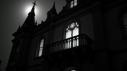 Obraz premium Gothic design of Balcony at Night, cinematic photography