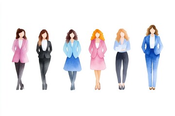 Obraz premium Diverse Female Professionals in Gentle Watercolor on White Paper