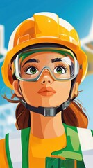A young woman in safety gear looks upward, symbolizing determination in an industrial setting.