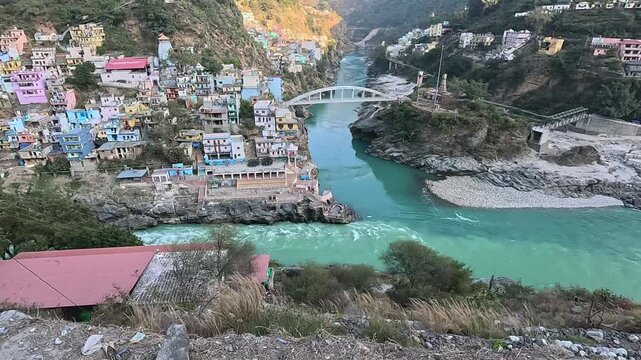 Devprayag Confluence of Bhagirathi and Alaknanda Rivers in Uttarakhand, India