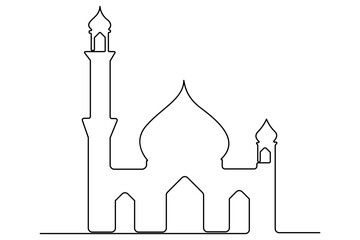 Continuous one line drawing of mosque, ramadan islamic vector illustration
