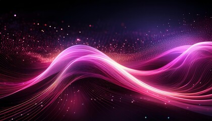 Obraz premium dynamic pink light streaks forming a wave pattern against a dark background, sparkling particles resembling stars