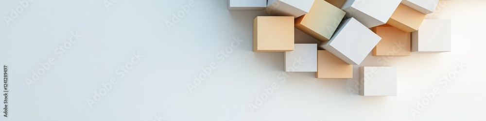 Poster a white background with a bunch of cubes on it. the cubes are of different sizes and colors. concept