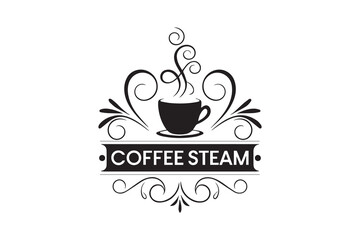 Vintage Coffee Emblem with Swirling Steam vector