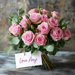 Romantic Pink Roses with Love Always Note, Perfect for Valentine's Day, Beautiful Floral Arrangement, Heartfelt Message Concept