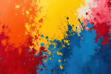 Fototapeta premium Vibrant abstract painting with splashes of red, yellow, blue, and orange