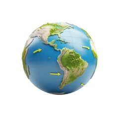 Fototapeta premium Earth with continent details and direction arrows showing rotation and geographic features