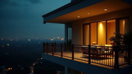 Grandmillennial design of Balcony at Night, cinematic photography