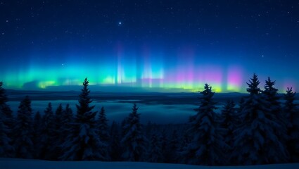 Starry Winter Night with Vibrant Northern Lights
