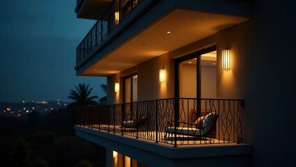 Fototapeta premium Grandmillennial design of Balcony at Night, cinematic photography