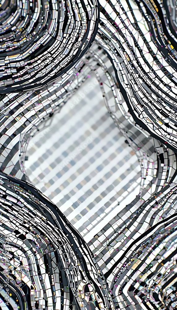 Poster abstract mosaic pattern with curving lines and white center