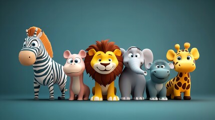 Obraz premium Adorable Cartoon Animal Group in a Simple Setting