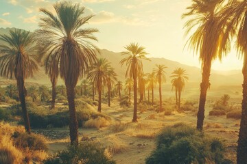 Date palm trees in desert.