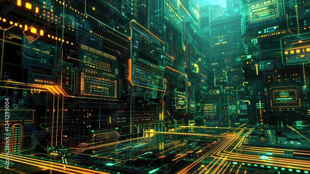 Aufkleber explore this abstract digital wallpaper showcasing a vibrant futuristic design with glowing circuits