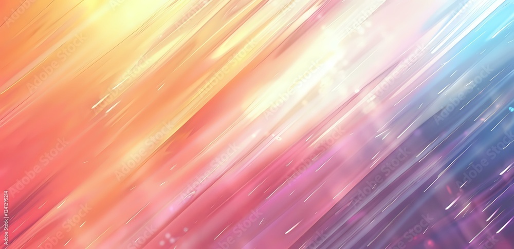 Poster vibrant diagonal light streaks in pink, orange and blue create dynamic motion effect on abstract bac