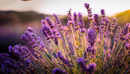 selective and soft cognizance on lavender lavender flora lit by means of sunlight in flowerbad