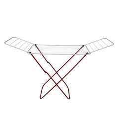 Unfolded clothes drying rack isolated on transparent background. Clothes dryer in front of white...