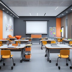Bright inviting classroom interior cheerful learning space modern colorful well organized decor