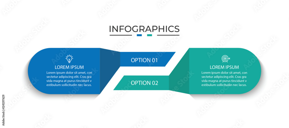 Poster vector infographic label design template with icons and 2 options or steps.
