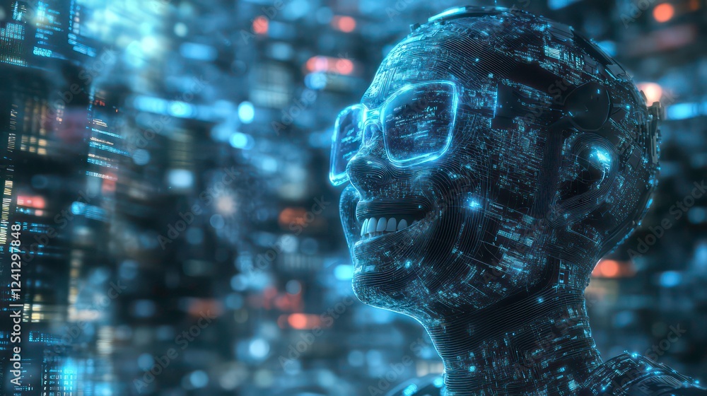 Poster portrait of joyful admin tasked with ai applications development