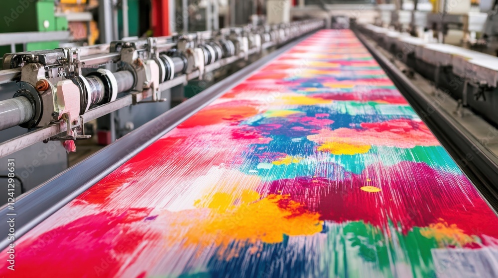 Poster vibrant abstract patterns on production line in modern factory