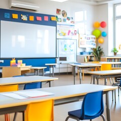 Bright modern classroom interior well lit colorful decorations learning space design